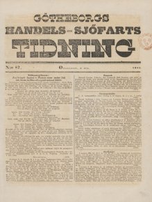 Löpsedel / förstasida från Göteborgs Sjöfarts- och Handelstidning (1835)