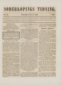 Löpsedel / förstasida från Söderköpings Tidning Tidning (1854)
