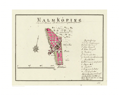 Gammal karta från Malmköping, Södermanland 1800-talet