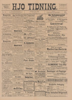 Löpsedel / förstasida från Hjo Tidning (1894)