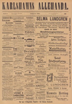 Löpsedel / förstasida från Karlshamns Allehanda (1896)
