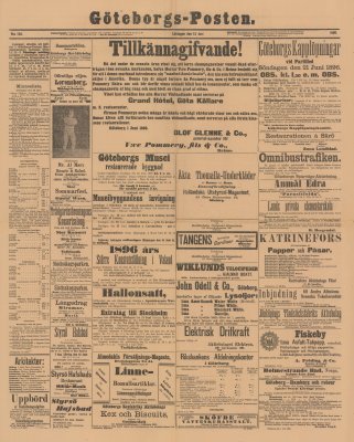 Löpsedel / förstasida från Göteborgsposten (1896)