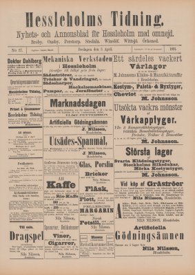 Löpsedel / förstasida från Hässleholms Tidning (1891)