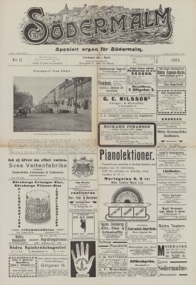 Löpsedel / förstasida från tidningen Södermalm (1905)