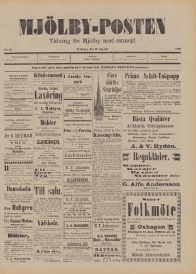 Löpsedel / förstasida från Mjölby Tidning, Östergötland (1892)